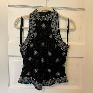 Papell Vintage Boutique Black and Silver Embellished Blouse